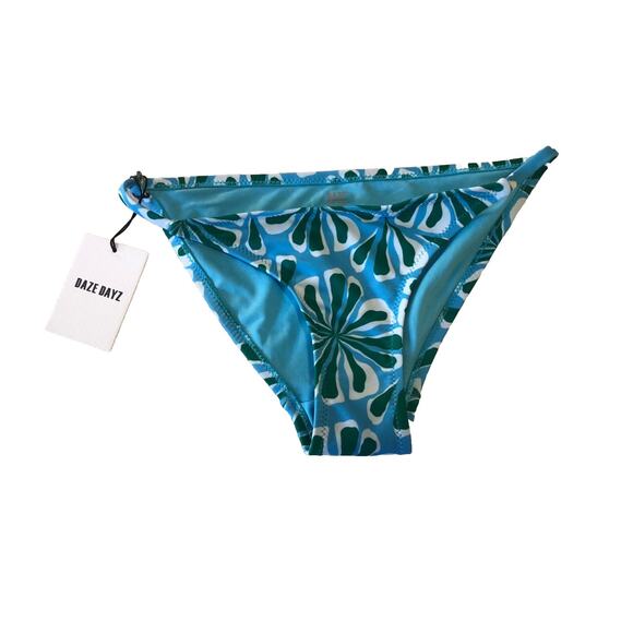 NEW DAZE DAYZ Korean Jjokbit Bikini Bottom Blue Green Daisy Print Sz S - Picture 2 of 5